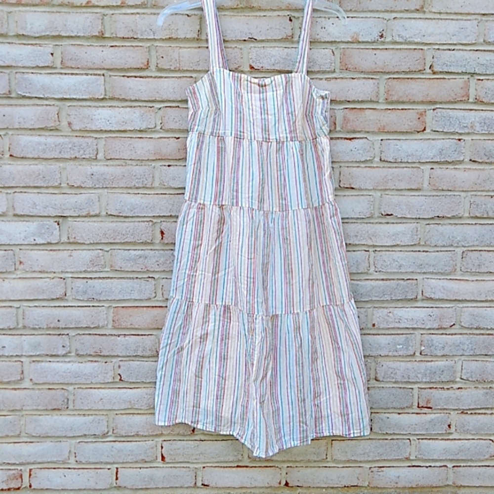 Madewell | Rainbow striped tiered sleeveless midi dress size 00